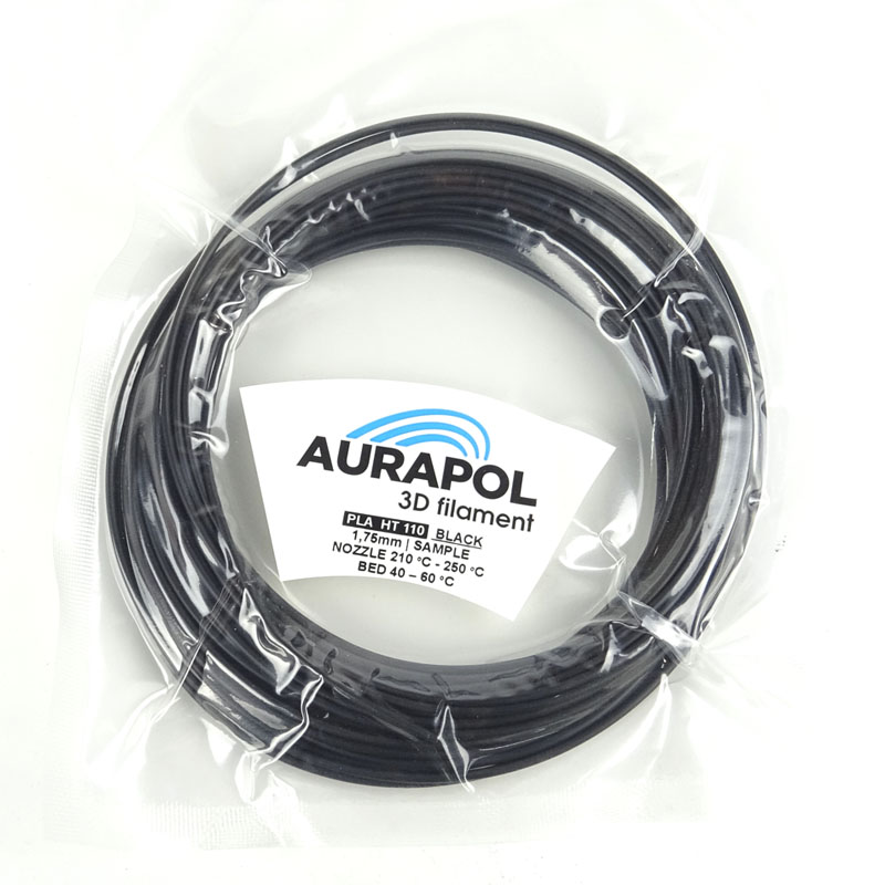 AURAPOL Vzorka PLA HT110 3D Filament Čierna 1,75 mm