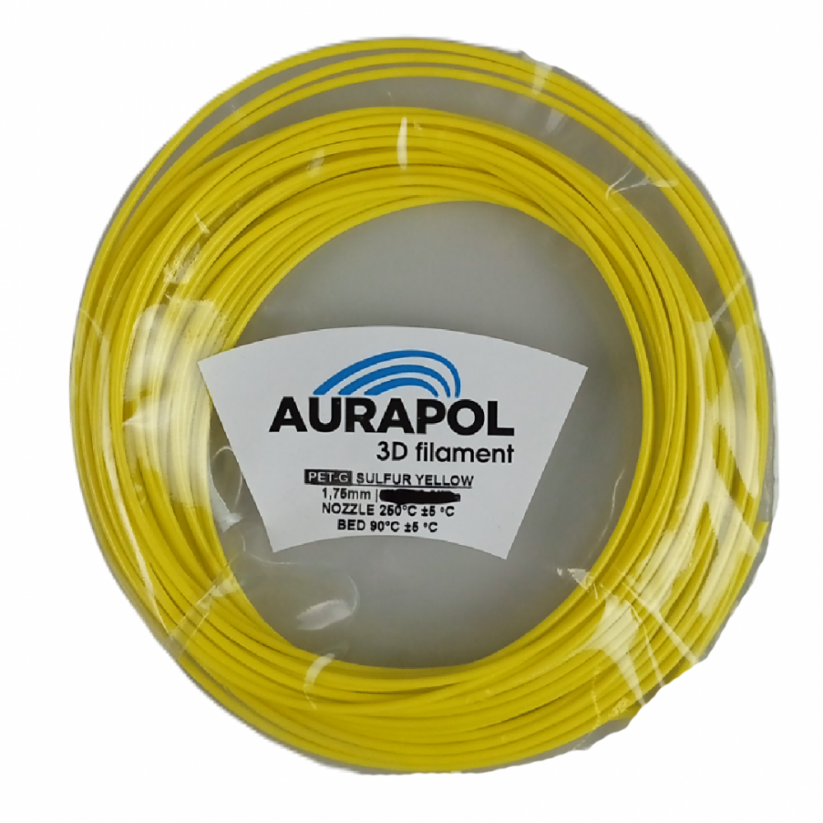 AURAPOL Vzorek PET-G 3D Filament Sírová Žlutá 1,75 mm