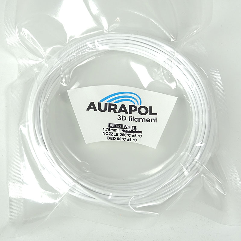 AURAPOL Sample PET-G 3D Filament White 1.75 mm
