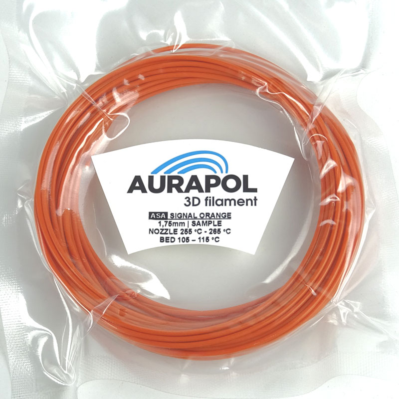 AURAPOL Vzorka ASA 3D Filament Signálna oranžová 1,75 mm