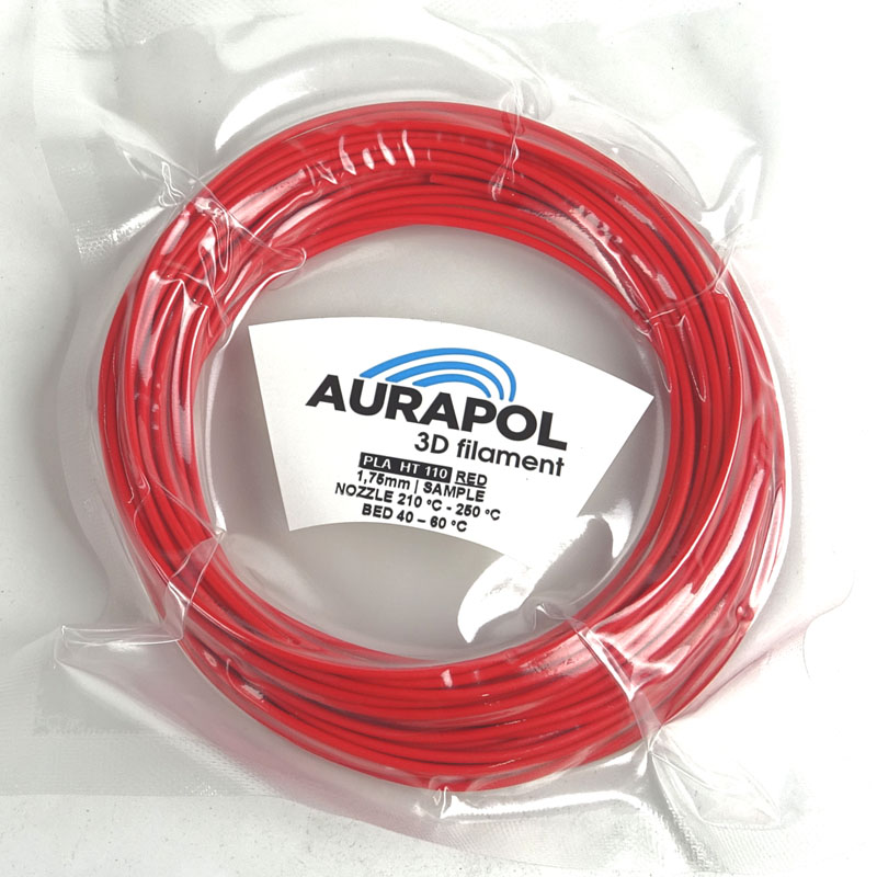 AURAPOL Vzorek PLA HT110 3D Filament Červená 1,75 mm