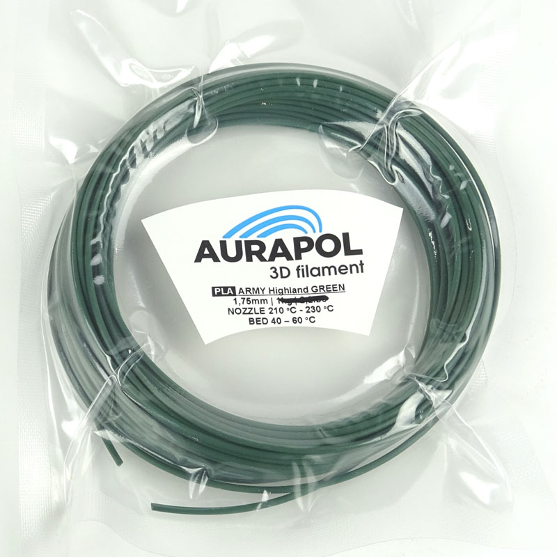 AURAPOL Probe PLA 3D Filament ARMY Highland GREEN 1,75 mm 10m